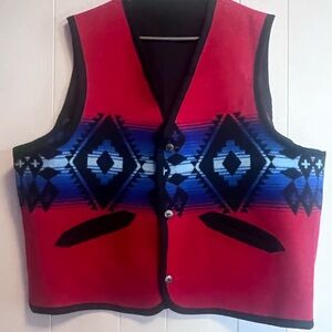 Pendleton Red and Black Wool Vest with Aztec Accents reversible